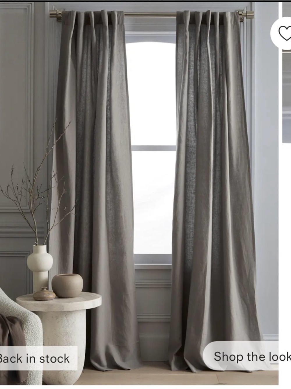 NWOT Quince European Linen Light Filtering Curtains 96 x 84 Gray  - PAIR